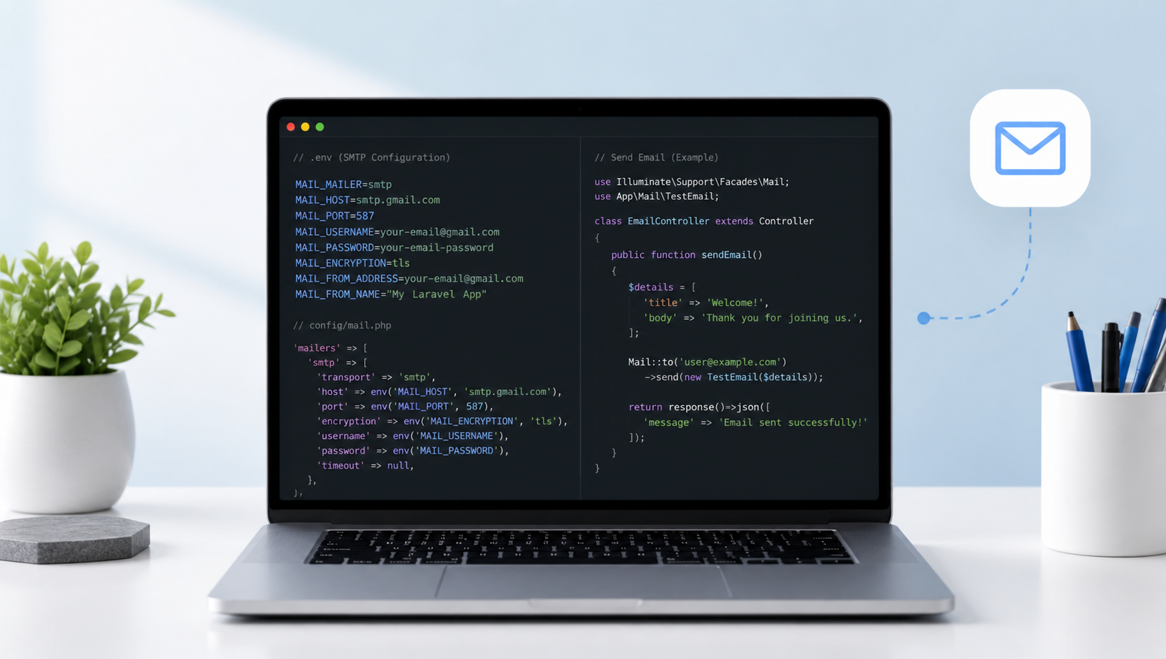 How to send mail using smtp in Laravel ?