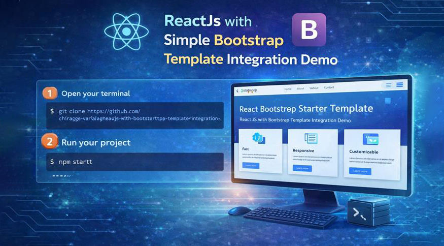 ReactJs with simple bootstrap template integration demo