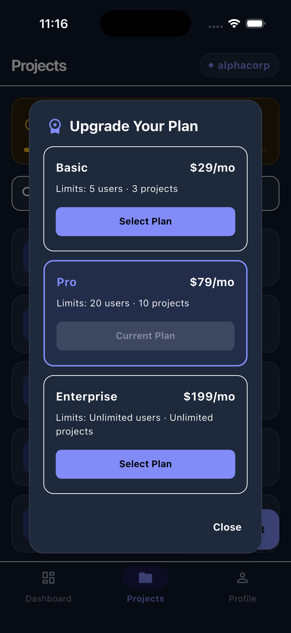 Multi-Tenant SaaS Project Management Mobile App